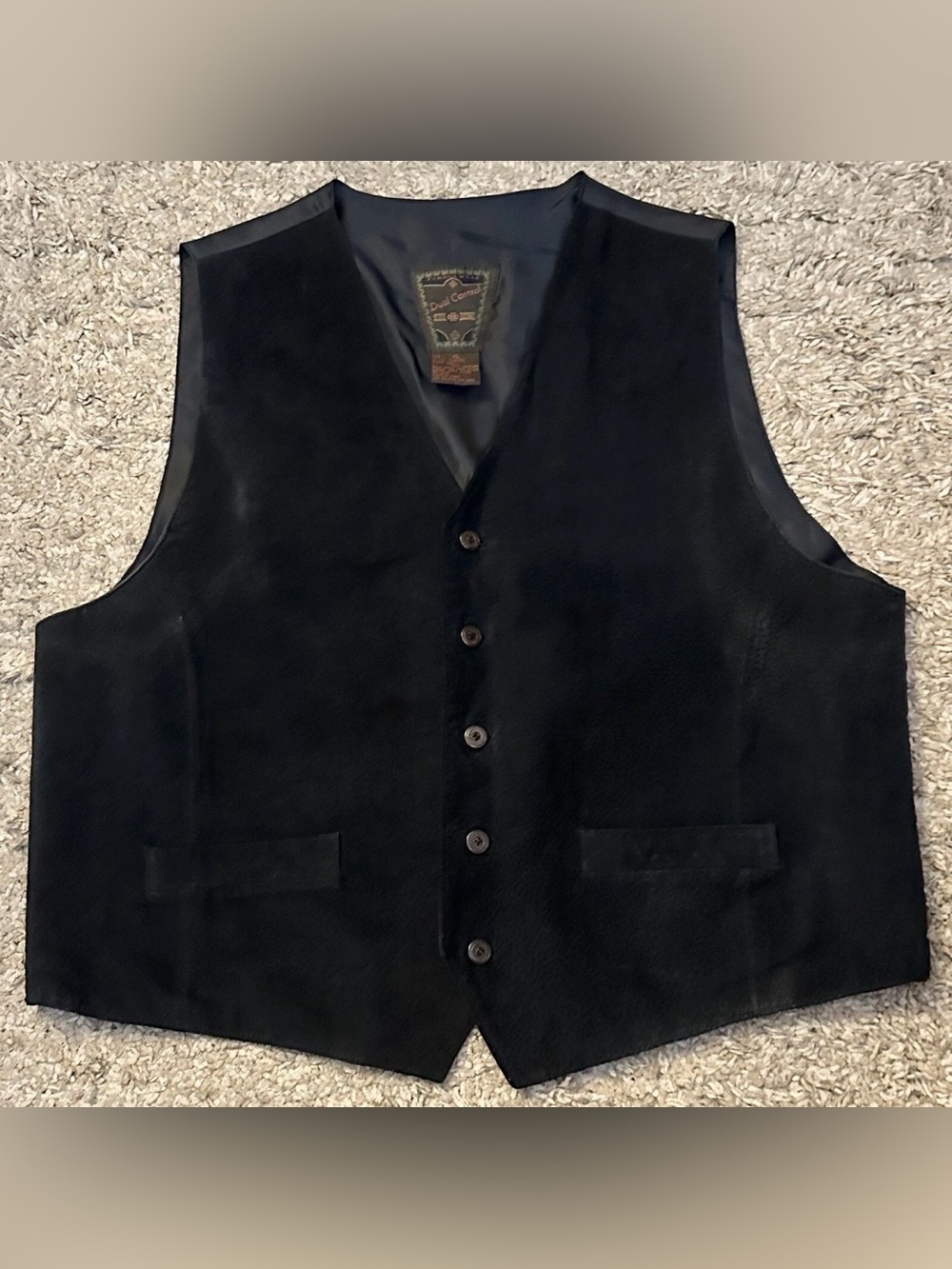 Vintage Dual Control Men’s Size XL Black 100% Leather/Nylon Button-Up Vest